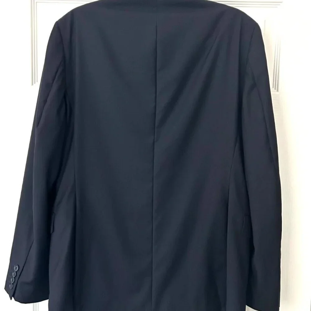 Saks Fifth Avenue Mens Blazer 40R Navy 100% Wool Trim Fit 2 Button Sport Coat